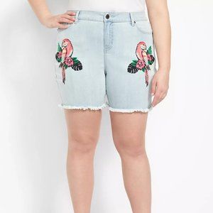 Lane Bryant Embroidered Bird Boyfriend Midi Fit Denim Shorts Plus Size 3…